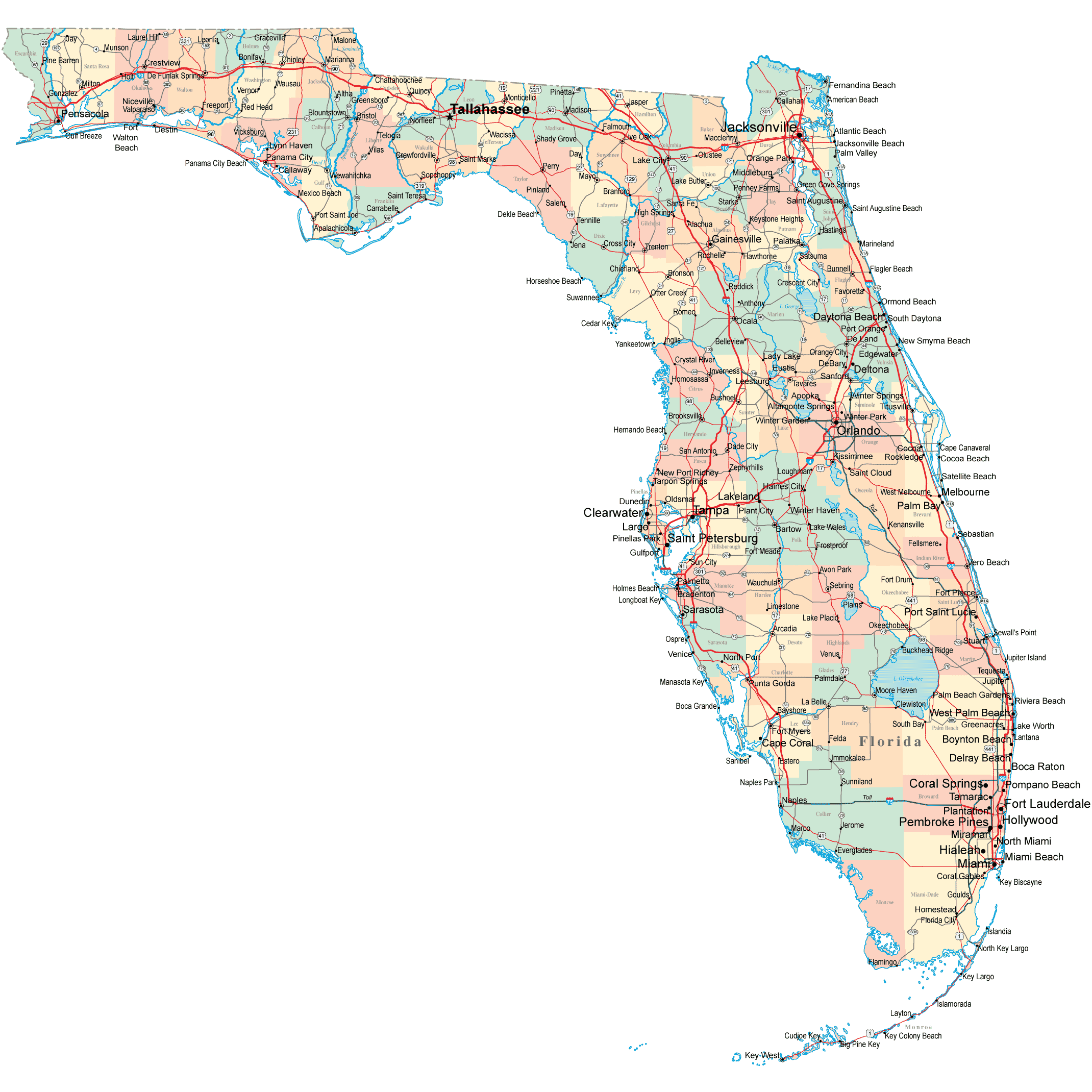 Florida Map Mileage   Florida Road Map Square 