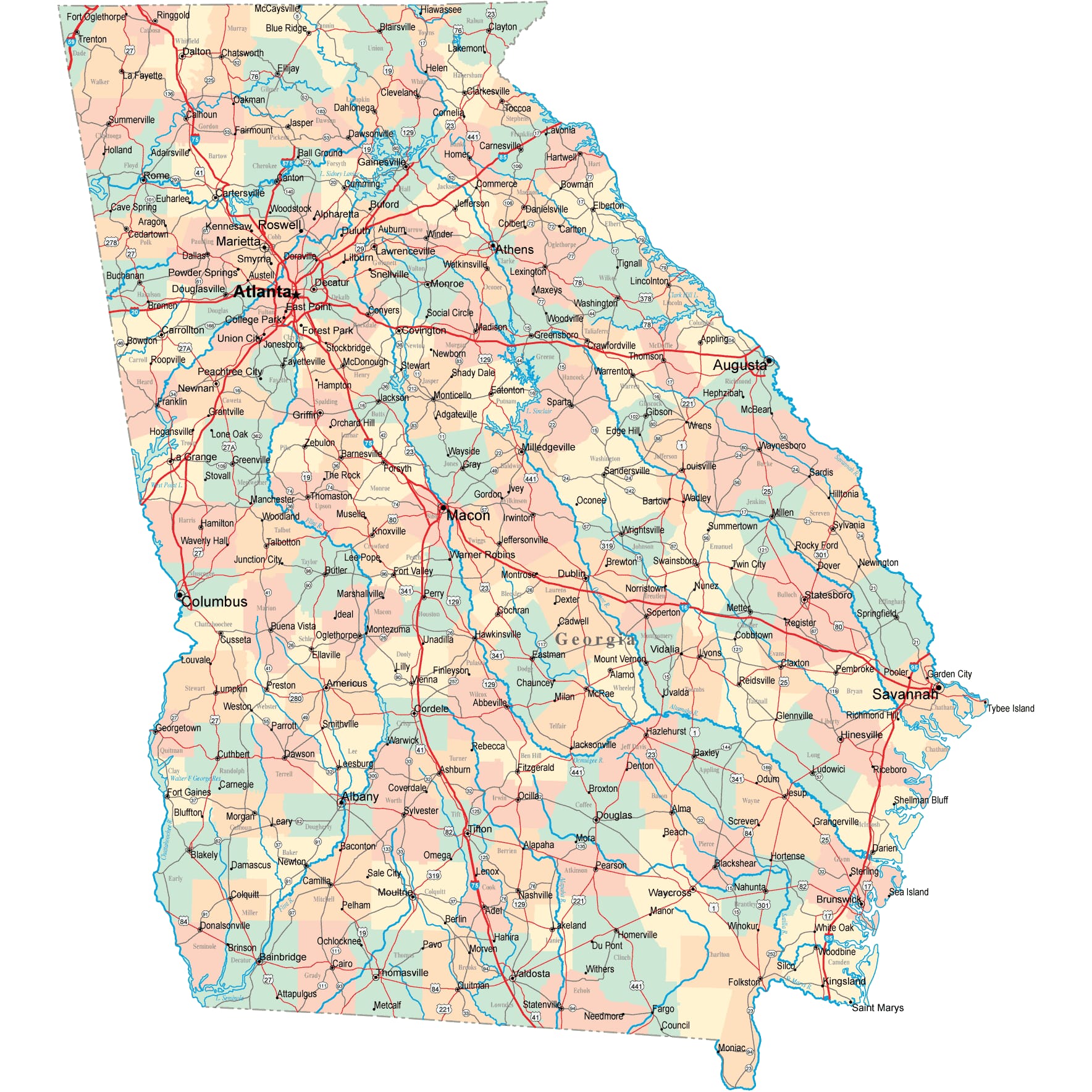 Georgia Road Map Ga Road Map Georgia Highway Map