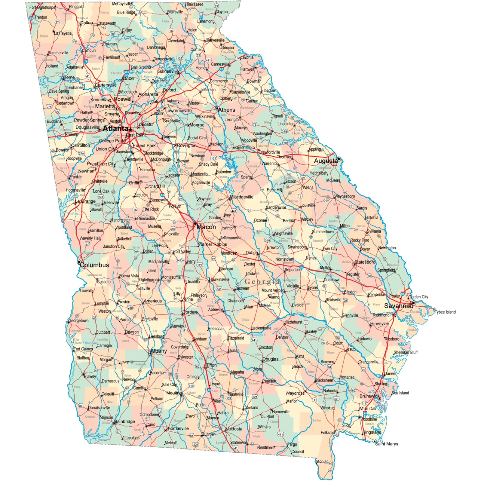 georgia county map with cities and roads Georgia Road Map Ga Road Map Georgia Highway Map georgia county map with cities and roads