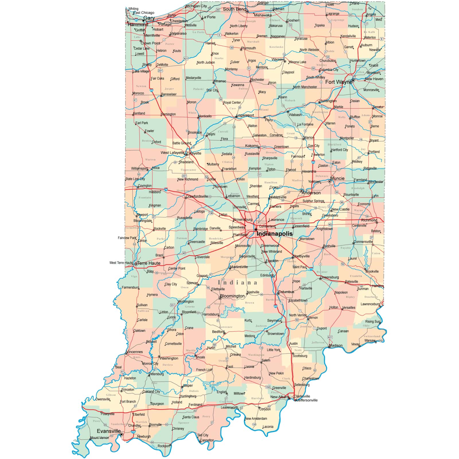 road map of indiana and ohio