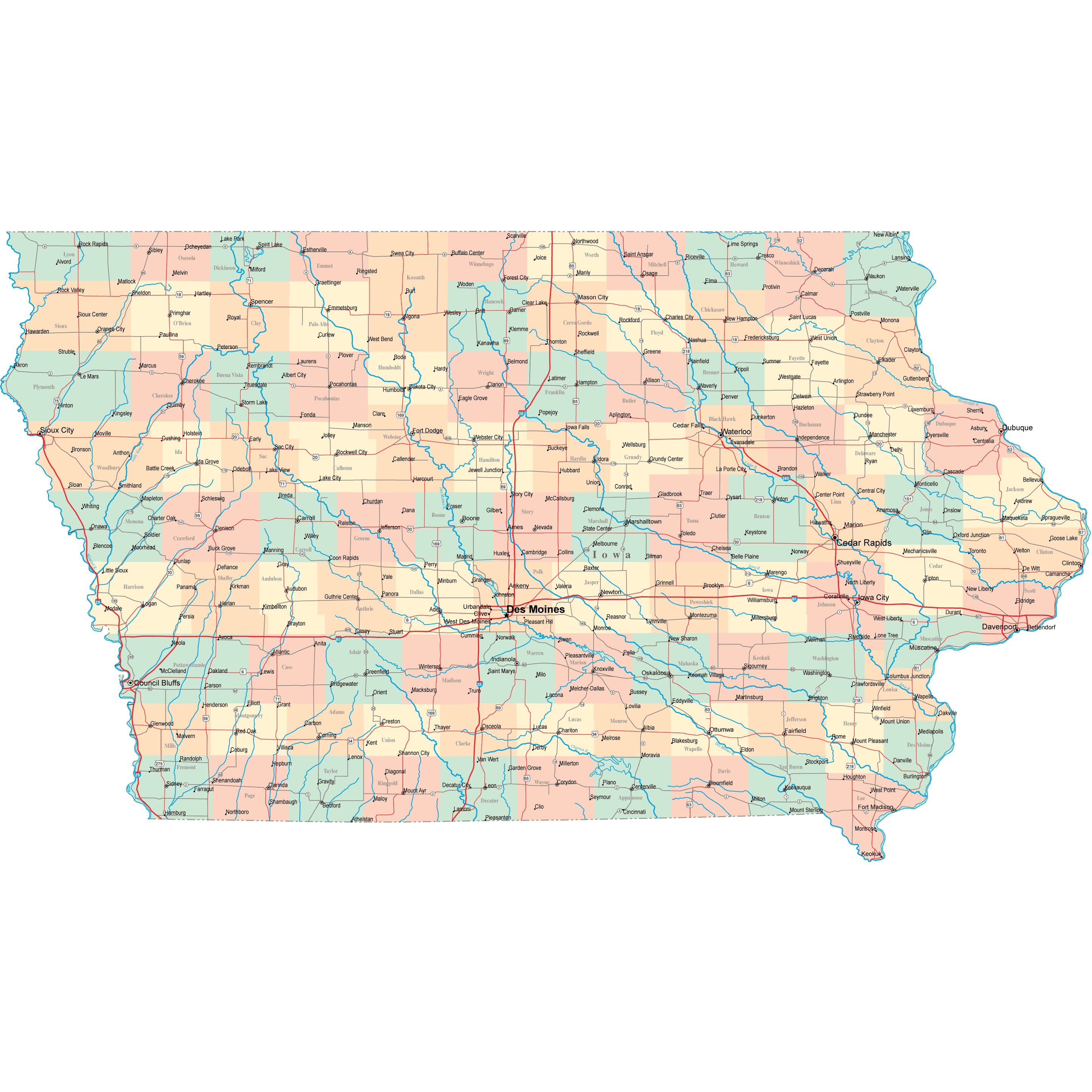 Iowa Road Map - IA Road Map - Iowa Highway Map