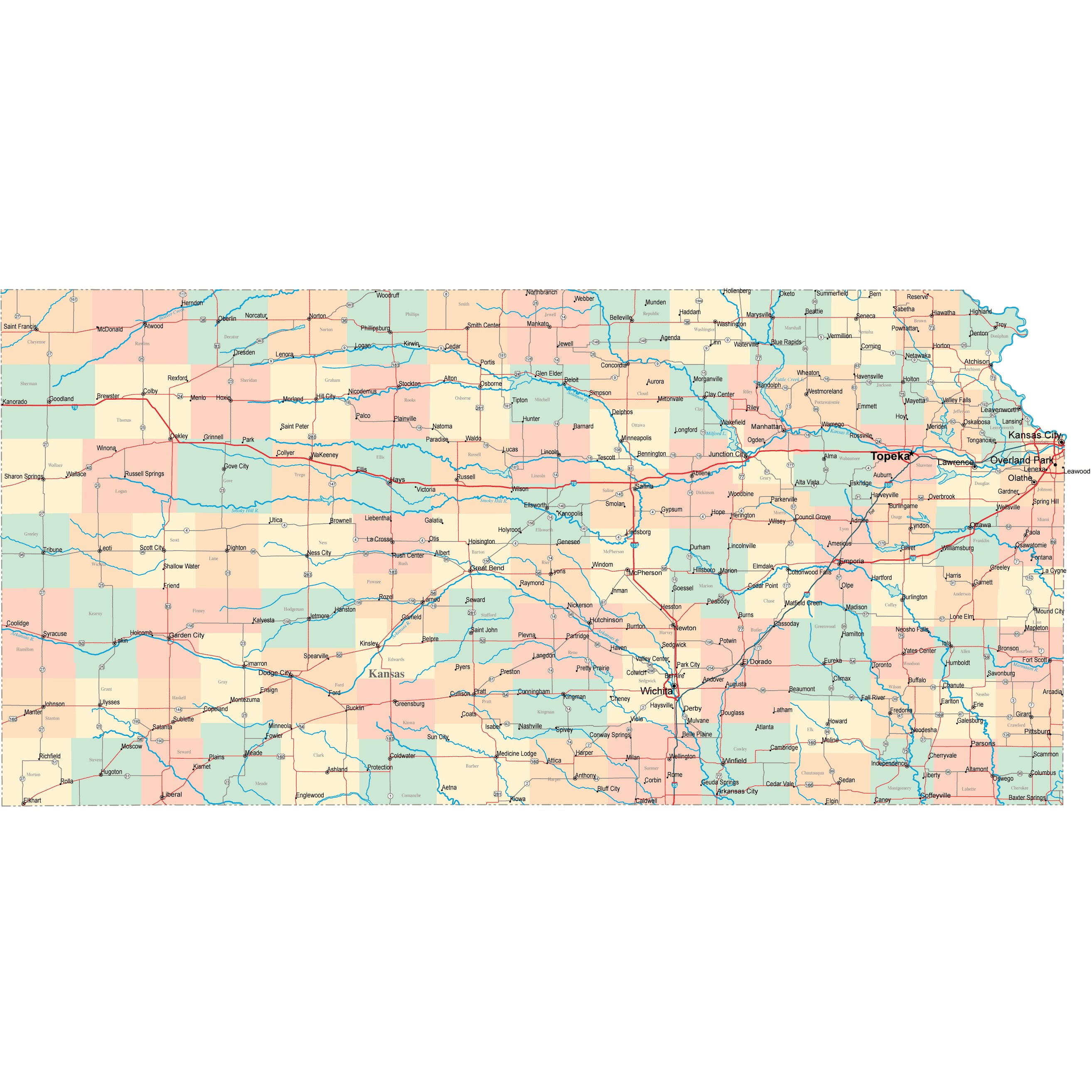 Kansas Road Map - KS Road Map - Kansas Highway Map 