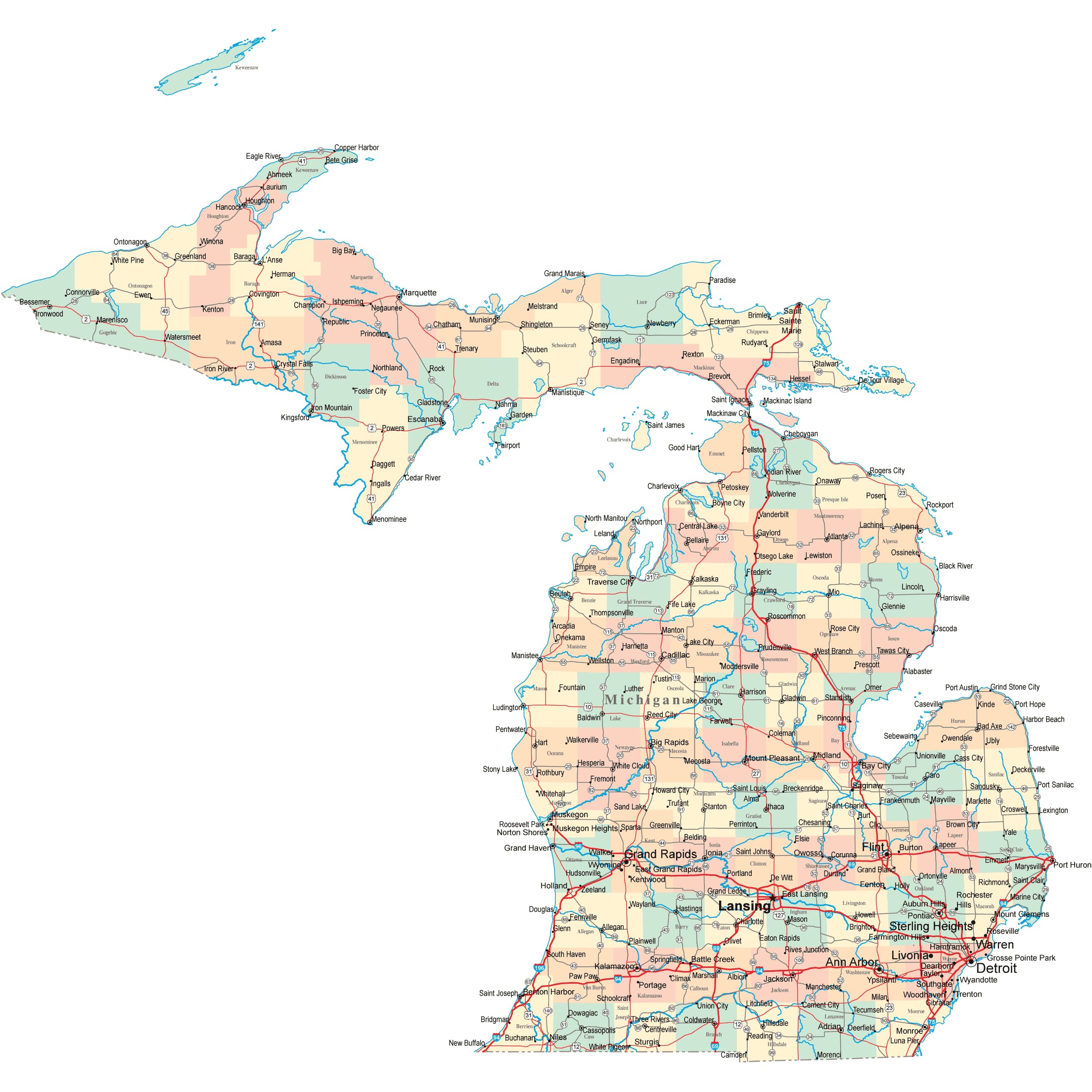 Michigan Road Map - MI Road Map - Michigan Highway Map