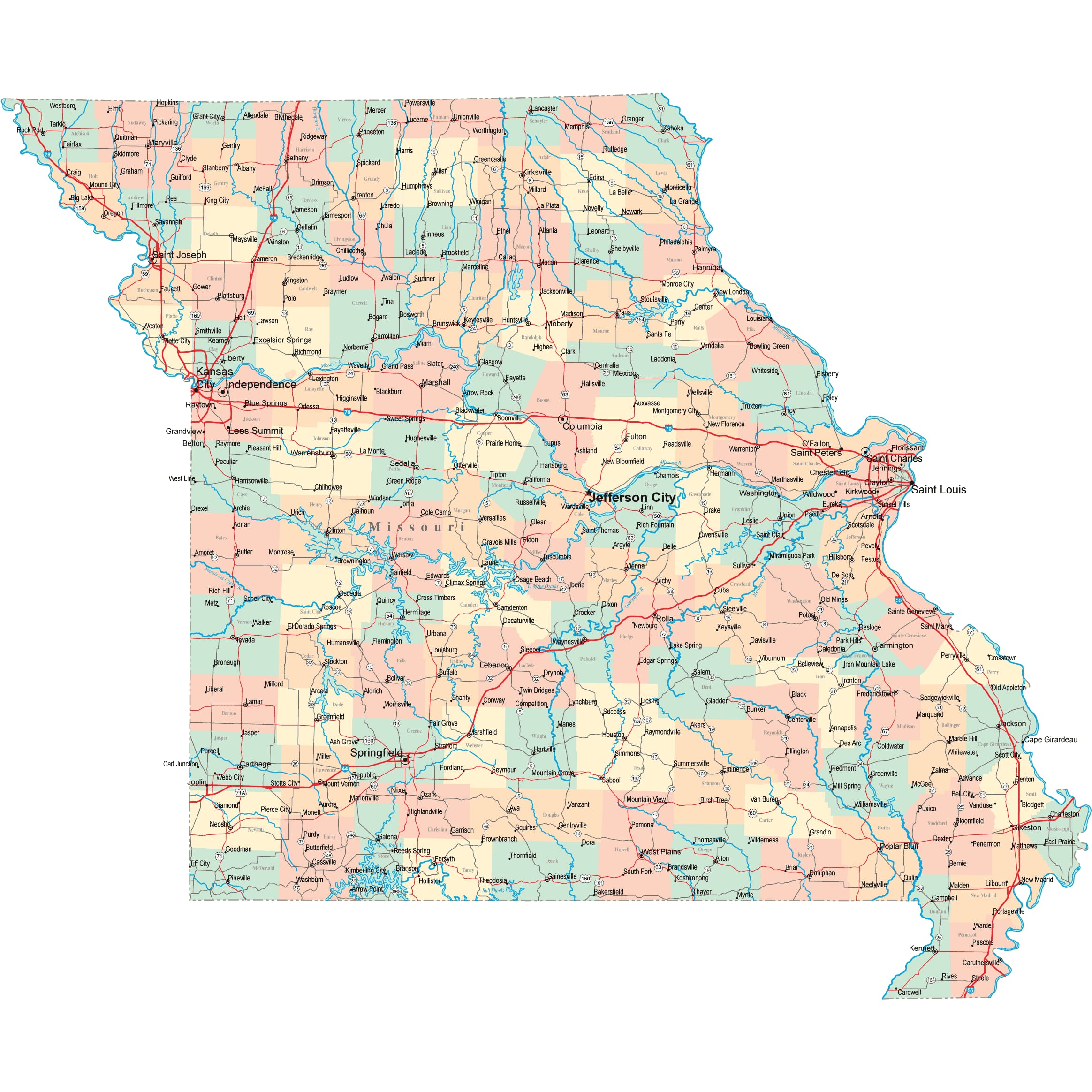 Missouri Road Map Mo Road Map Missouri Highway Map