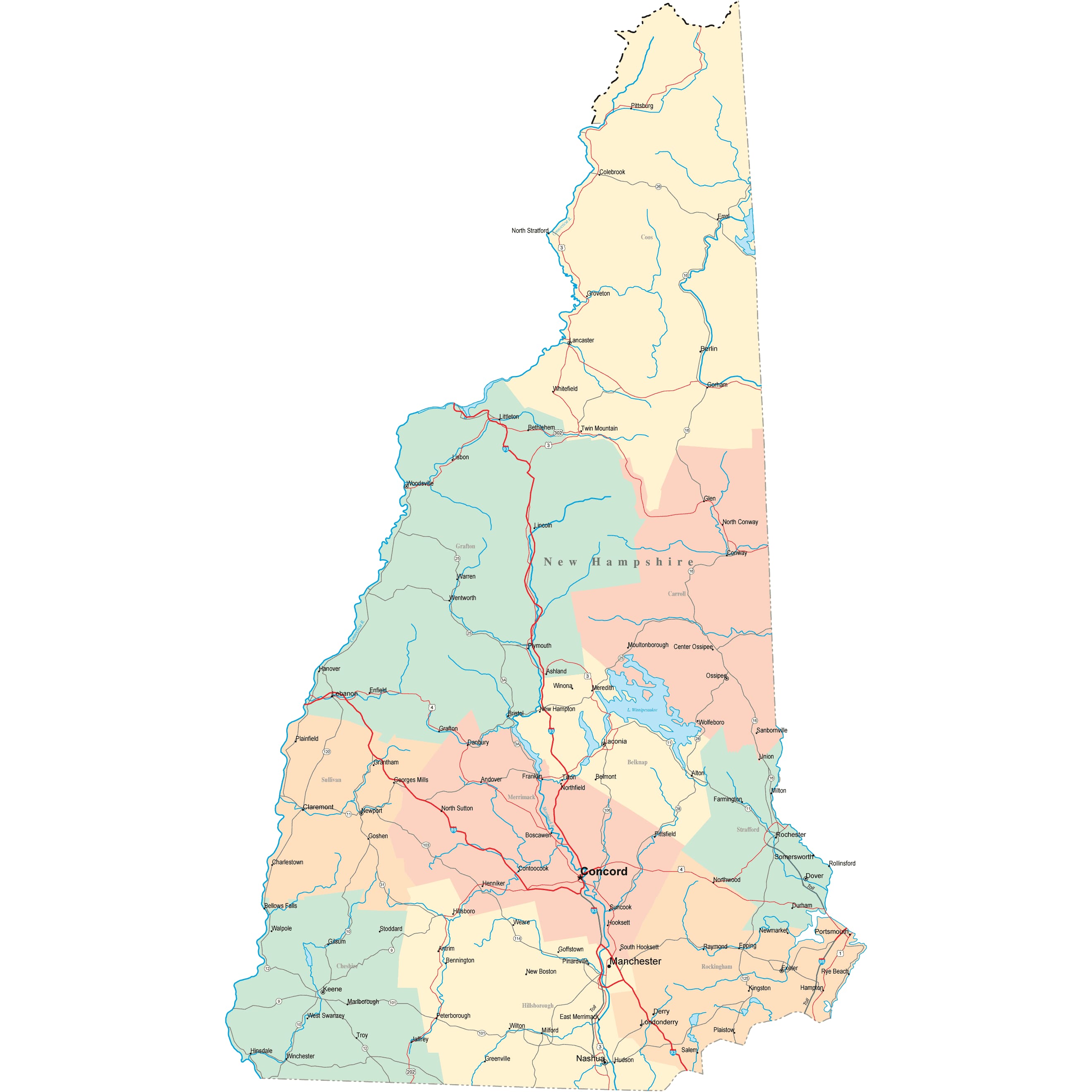 New Hampshire Road Map - NH Road Map - New Hampshire Highway Map