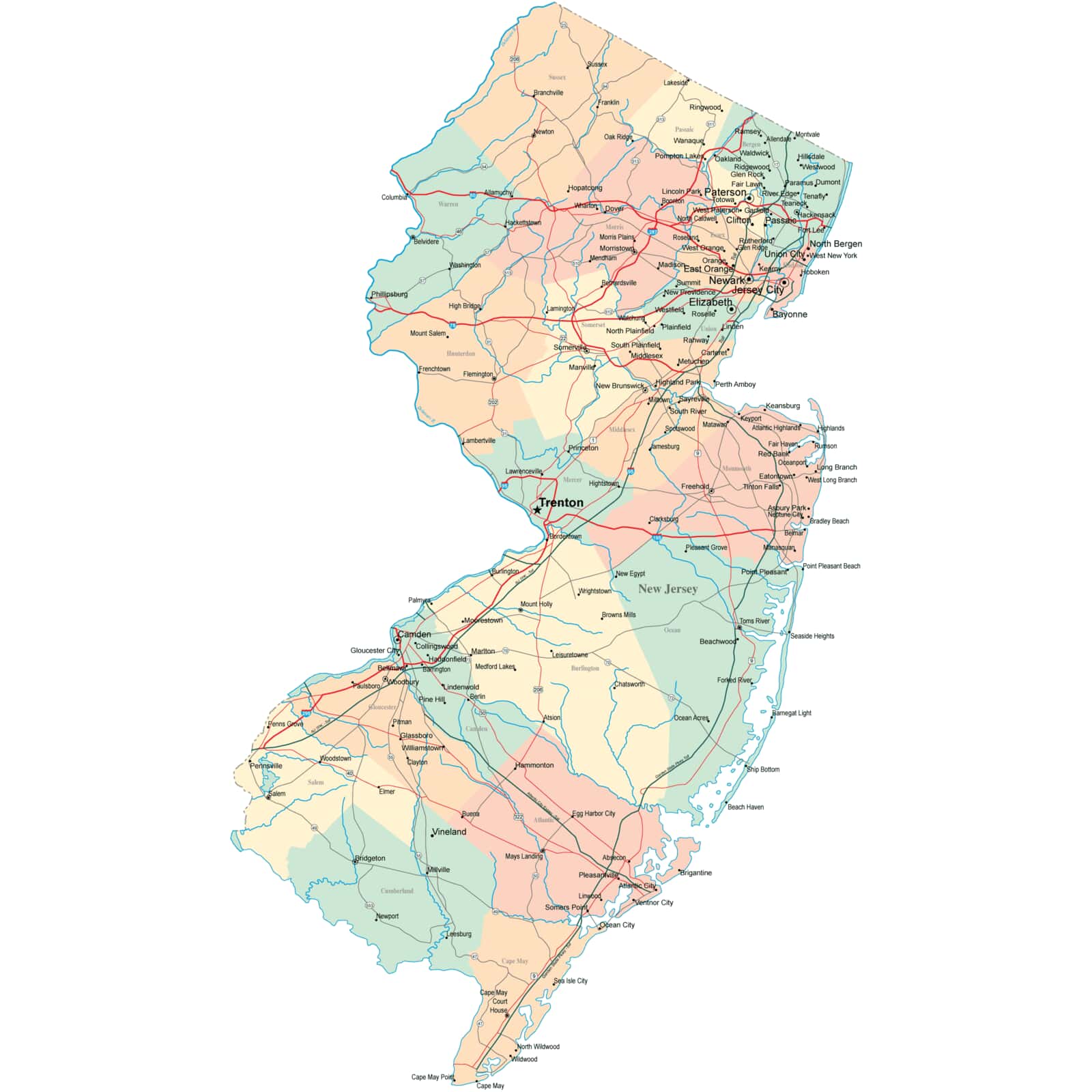 New Jersey Road Map Nj Road Map Nj Highway Map