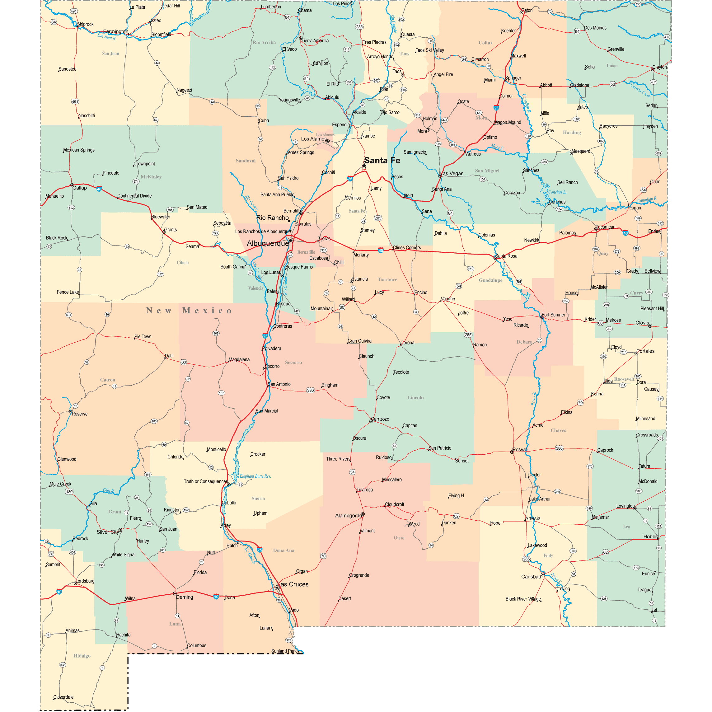 Map Of Texas And New Mexico Highways   New Mexico Road Map Square 