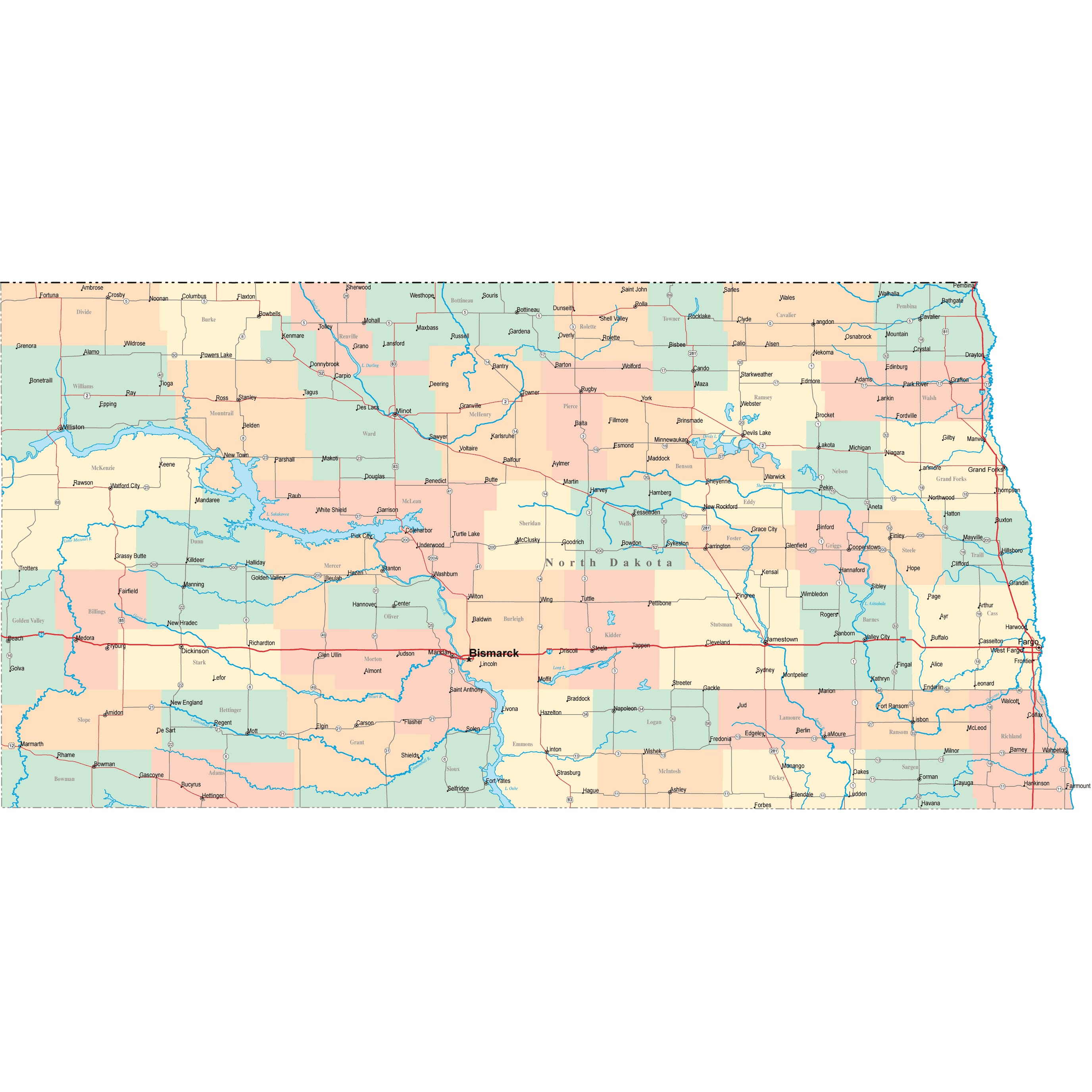 North Dakota Road Map - ND Road Map - North Dakota Highway Map