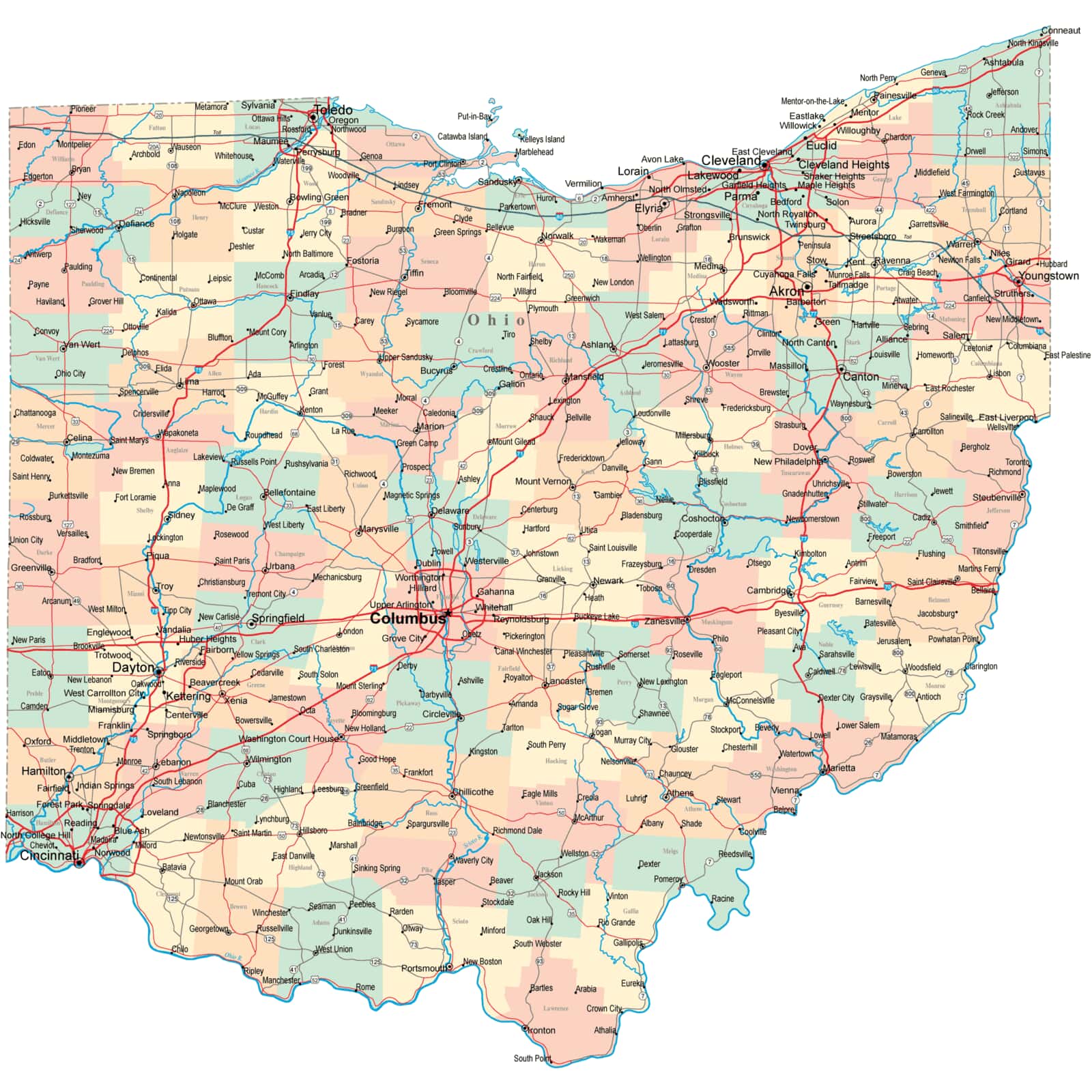 County Map Of Ohio With Roads Ohio Road Map   OH Road Map   Ohio Roads and Highways