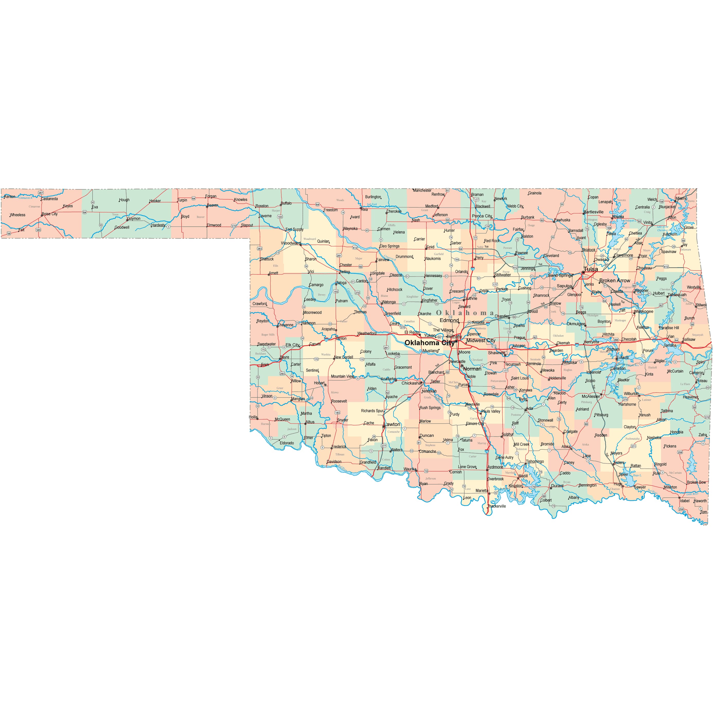 Oklahoma Road Map - OK Road Map - Oklahoma Highway Map