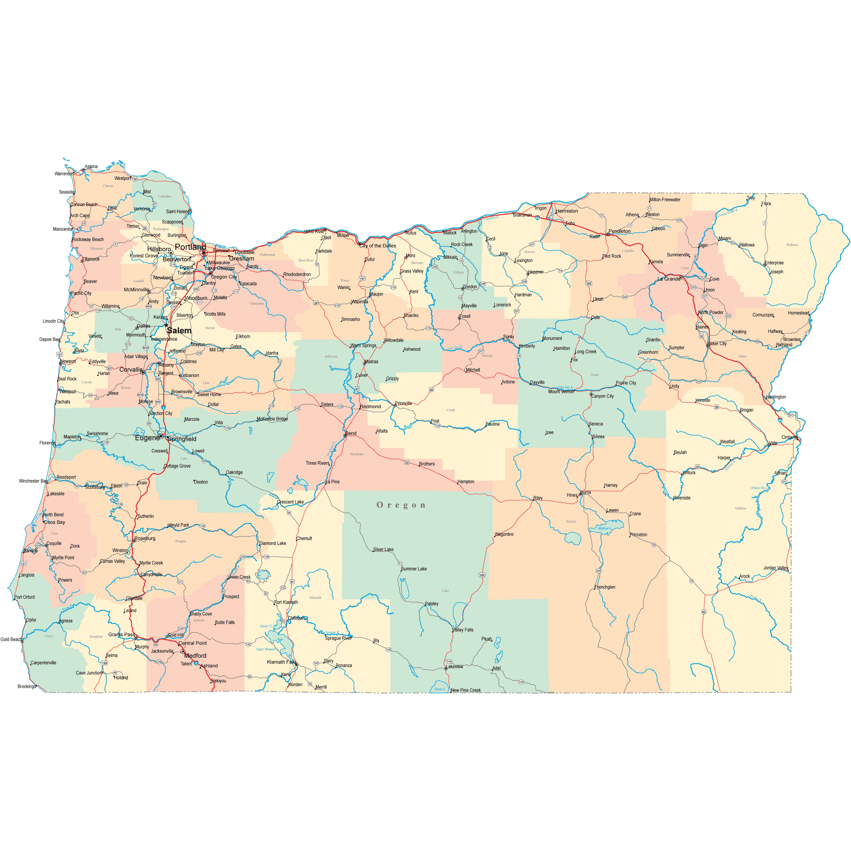 Oregon Coast Highway Map   Oregon Road Map Square 