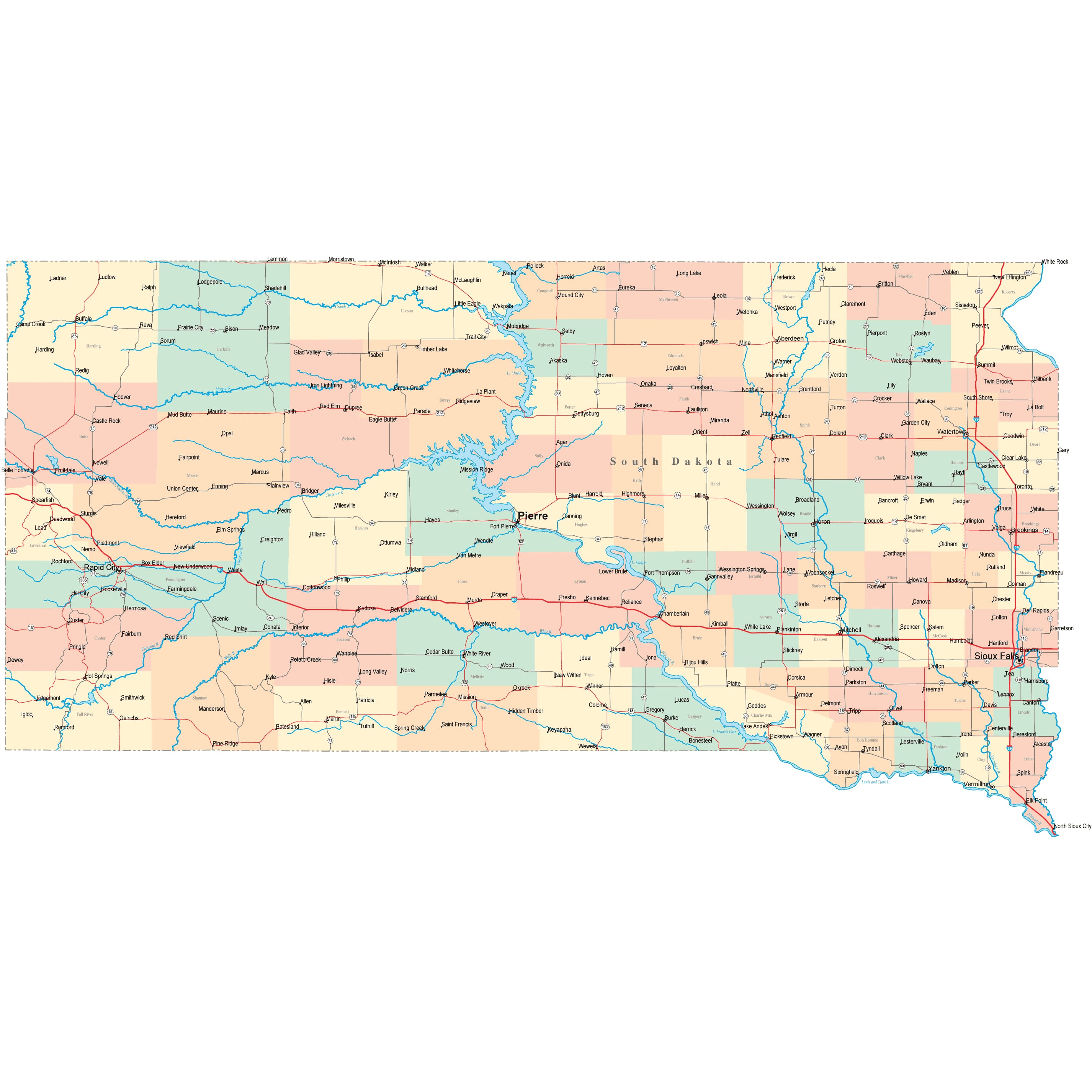 South Dakota Road Map - SD Road Map - South Dakota Highway Map