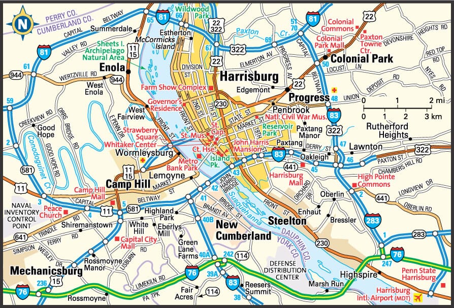 Large Detailed Map Of Harrisburg Ontheworldmap Com 0945