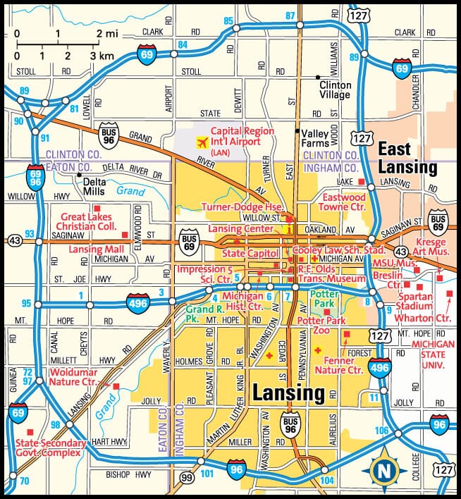 Michigan City Map Directory Maps Of Michigan Cities   Lansing Mi 